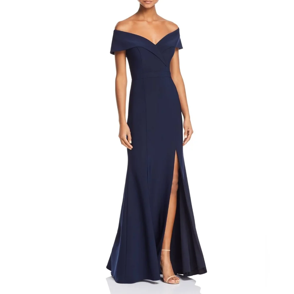 Xscape Cocktail Purple Blue Off-The-Shoulder V-Neck, Gown Siz 6